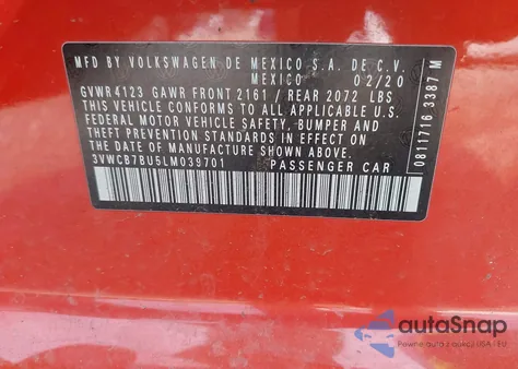 2020 Volkswagen Jetta 1.4T R-Line/1.4T S/1.4T Se from USA, damaged, VIN 3VWCB7BU5LM039701